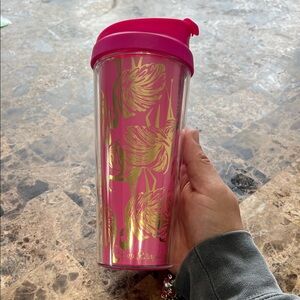 Lilly Pulitzer Insulated Tumbler & Lid 16oz Pink Gold Flamingos